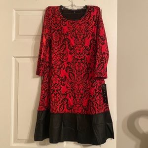 NWT Tiana B red and black dress with leather hem